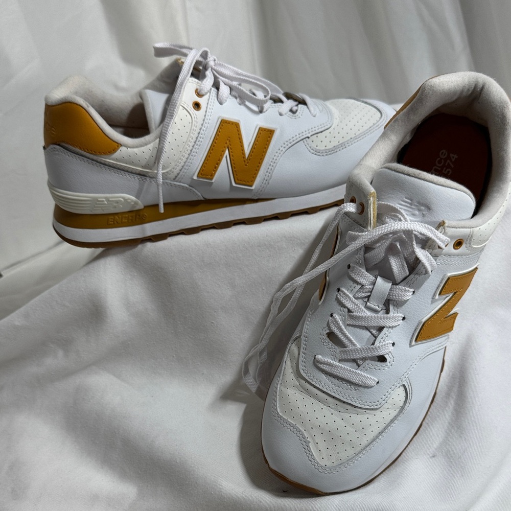 New Balance White and Gold Athletic Shoes - Picture 5 of 5